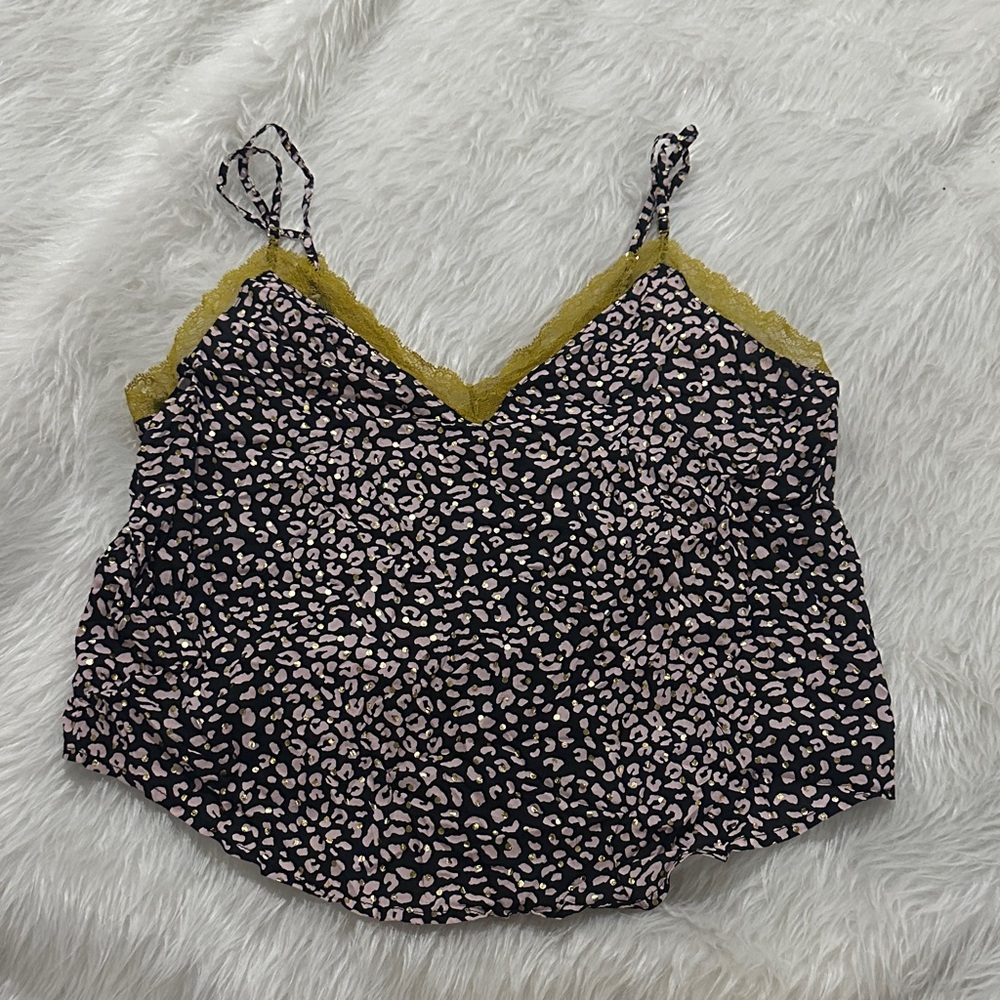 Victoria's Secret Black and Pink Cami with Gold Lace